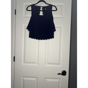 Faisca Tiered Scallop Hem Tank Top Small Navy